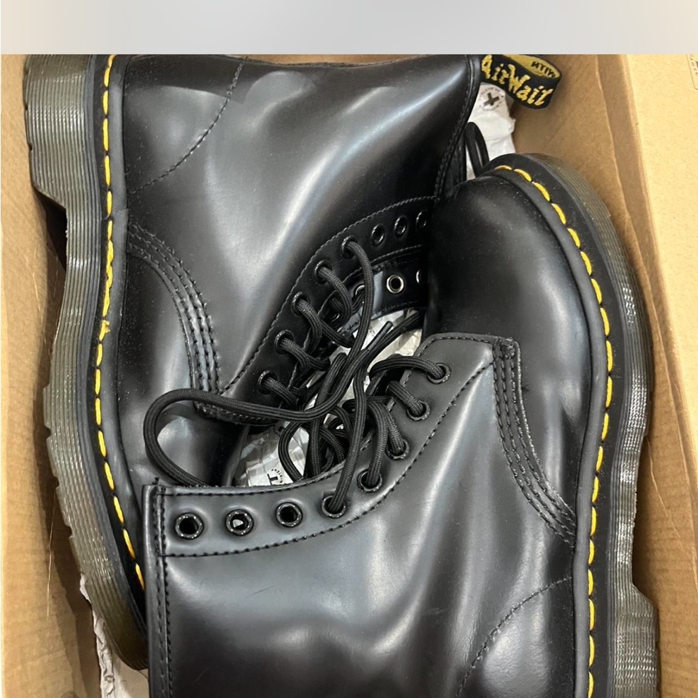 Dr. Martens Black Boots with Yellow Stitching